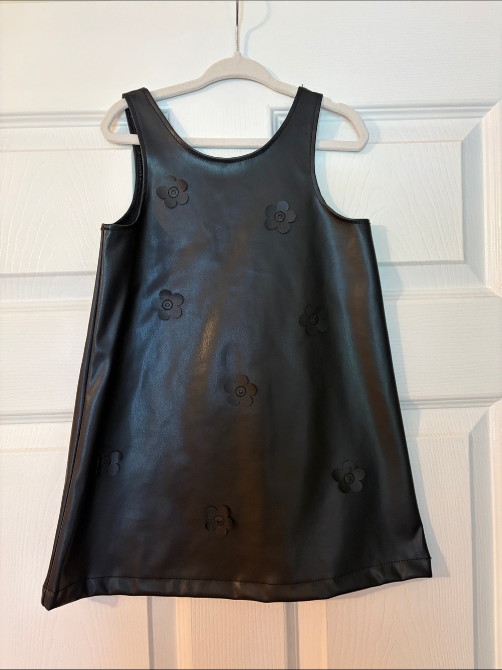 Girls Black Faux Leather Floral A-Line Tank Top